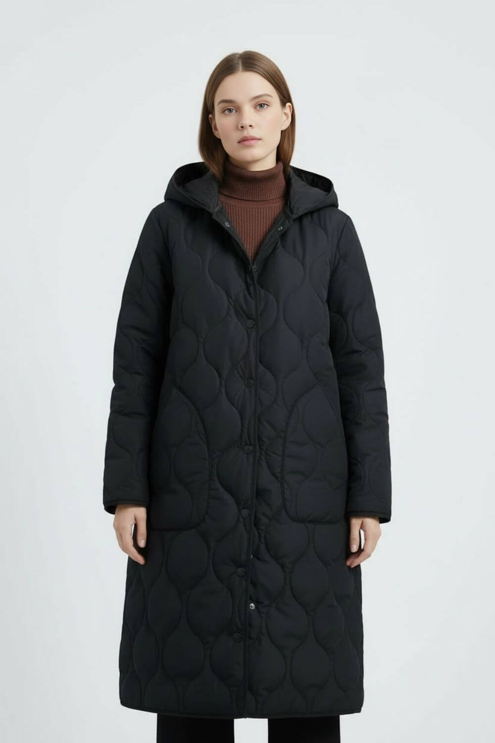 Women’s Black Long Quilted Puffer Coat Refined Warmth in Classic Form