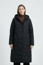 Women’s Black Long Quilted Puffer Coat Refined Warmth in Classic Form