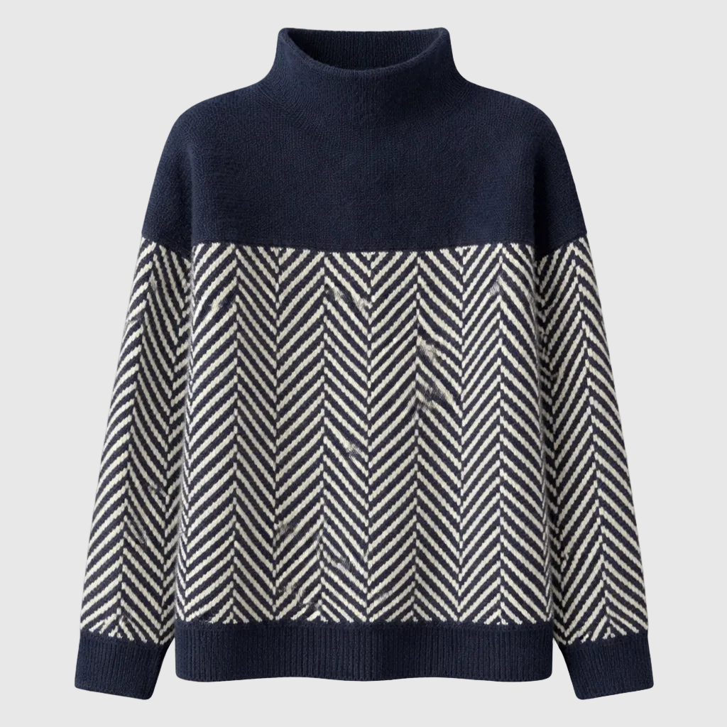 Arla Turtleneck Sweater for Women – Warm Cashmere Sweater with Loose Fit and Trendy Chevron Pattern