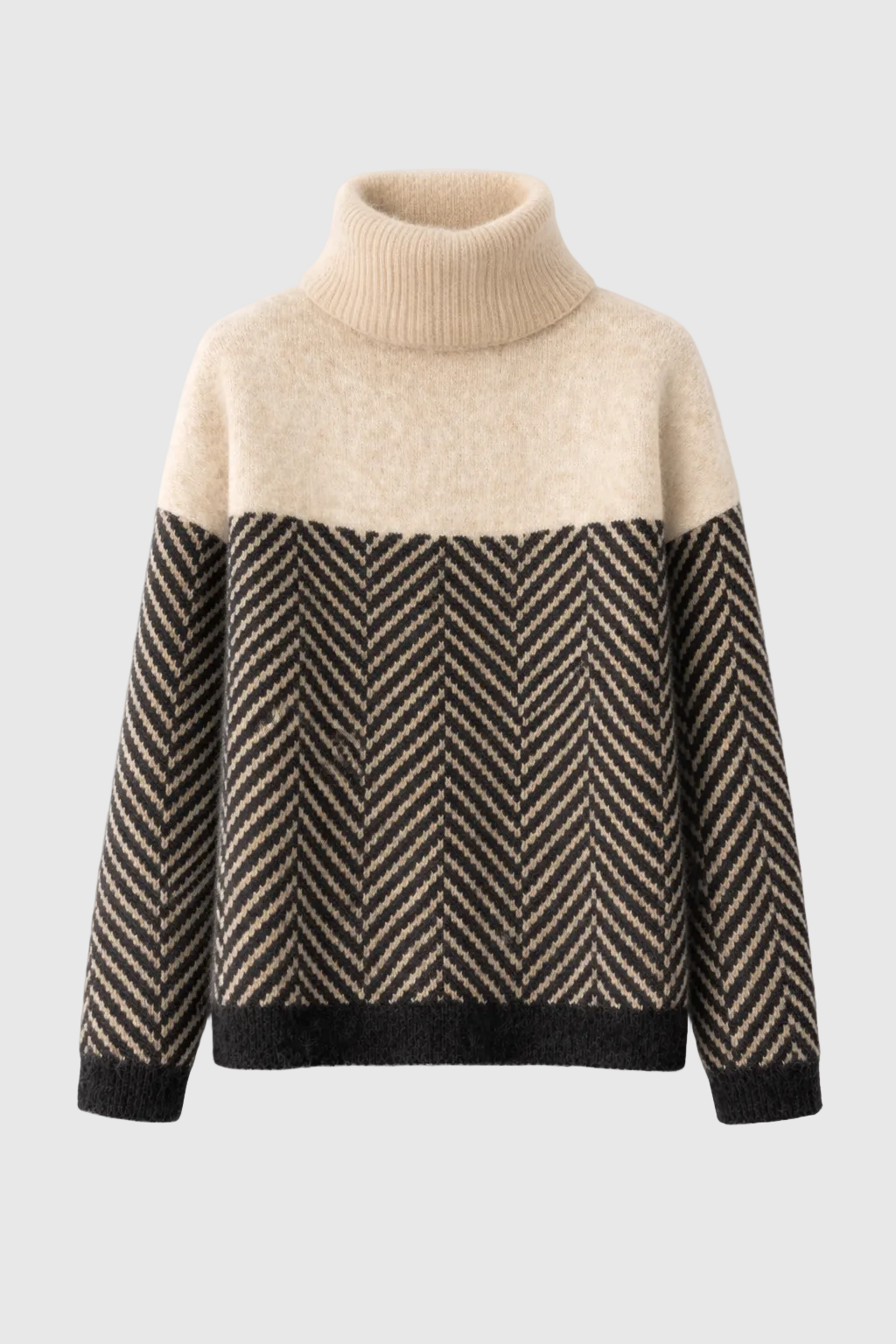 Arla Turtleneck Sweater for Women – Warm Cashmere Sweater with Loose Fit and Trendy Chevron Pattern