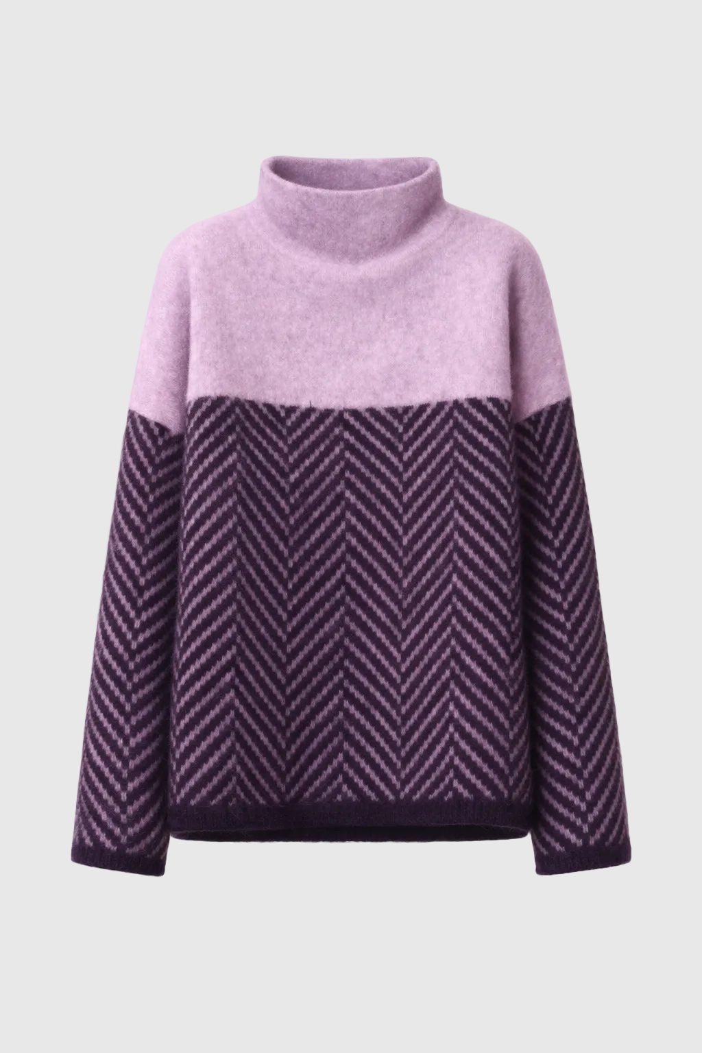 Arla Turtleneck Sweater for Women – Warm Cashmere Sweater with Loose Fit and Trendy Chevron Pattern