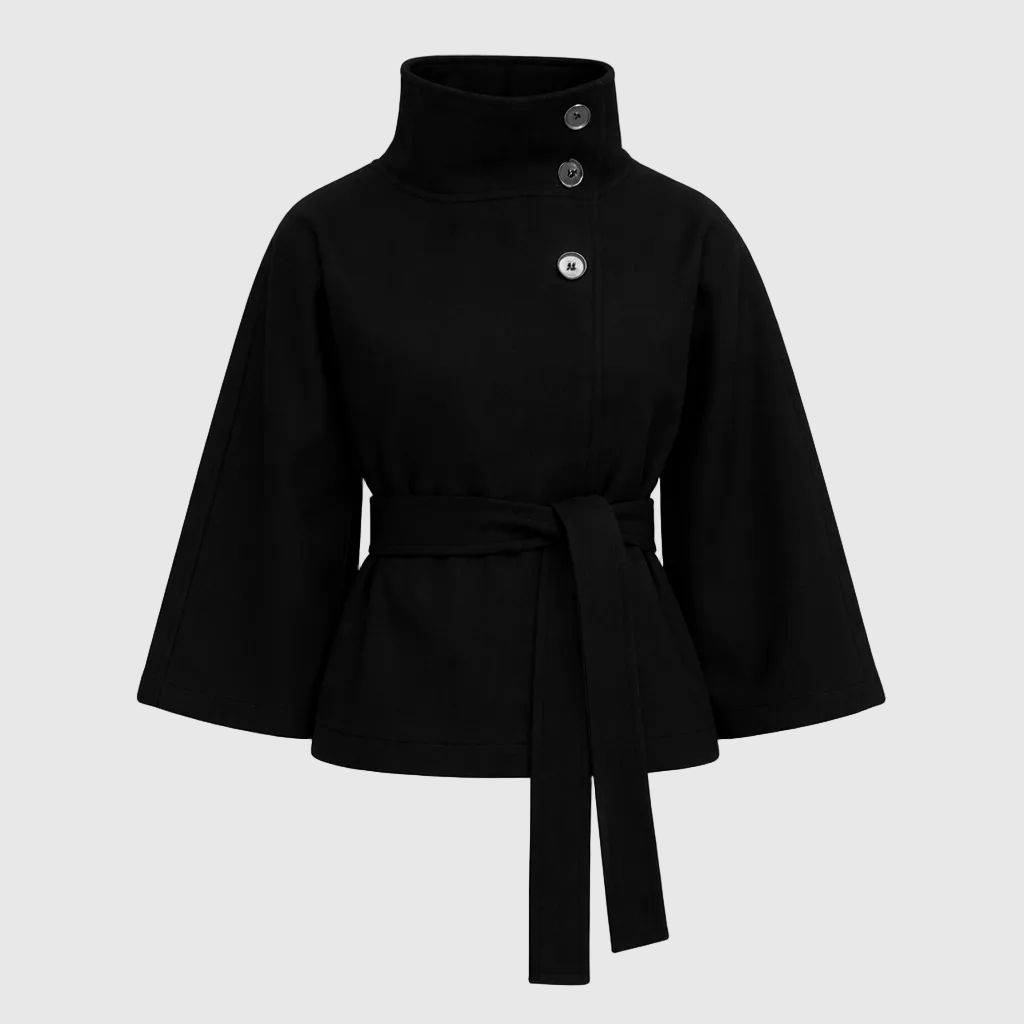 Jannah Women's Black Wool Blend Jacket | Luxury Tailored Wool Jacket for Women | Elegant Smart Casual Outerwear