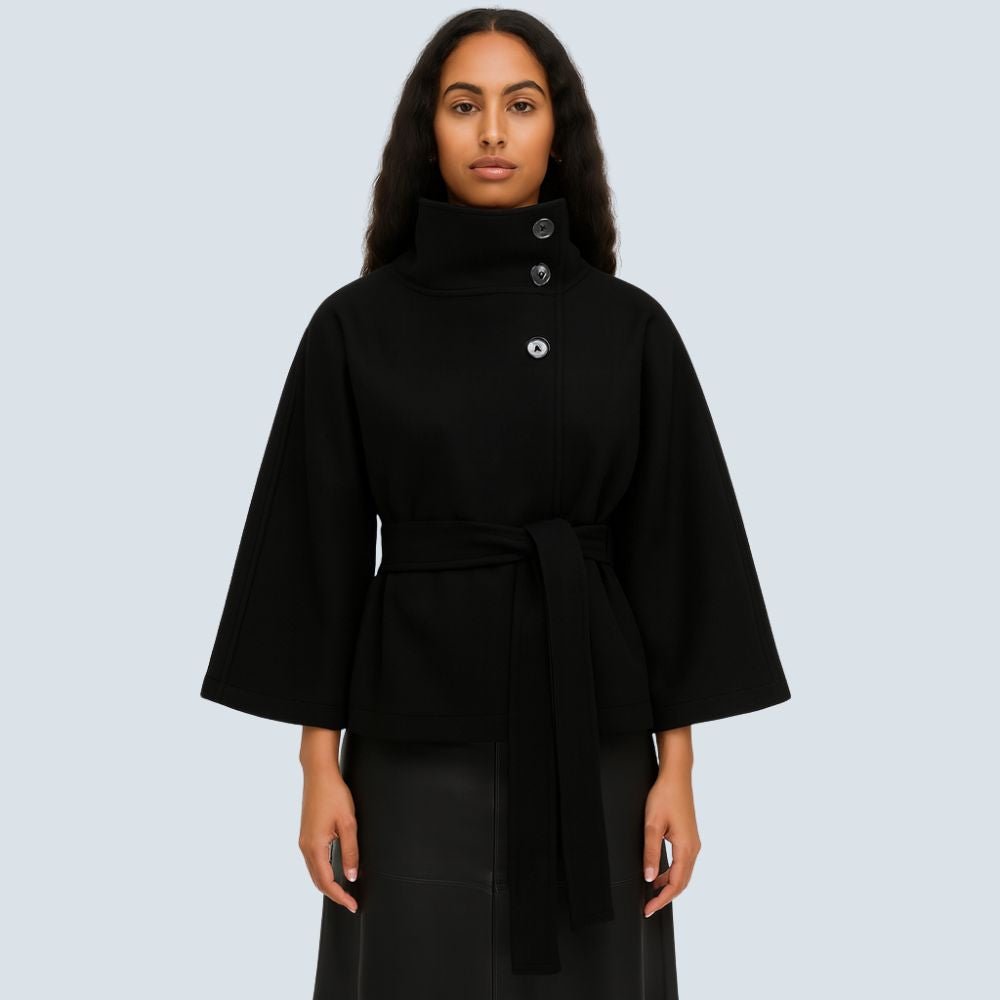 Jannah Women's Black Wool Blend Jacket | Luxury Tailored Wool Jacket for Women | Elegant Smart Casual Outerwear